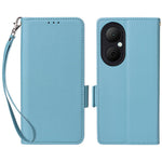 Huawei Enjoy 80-skal med handledsrem i litchitexturerat PU-läder, plånboksfodral
