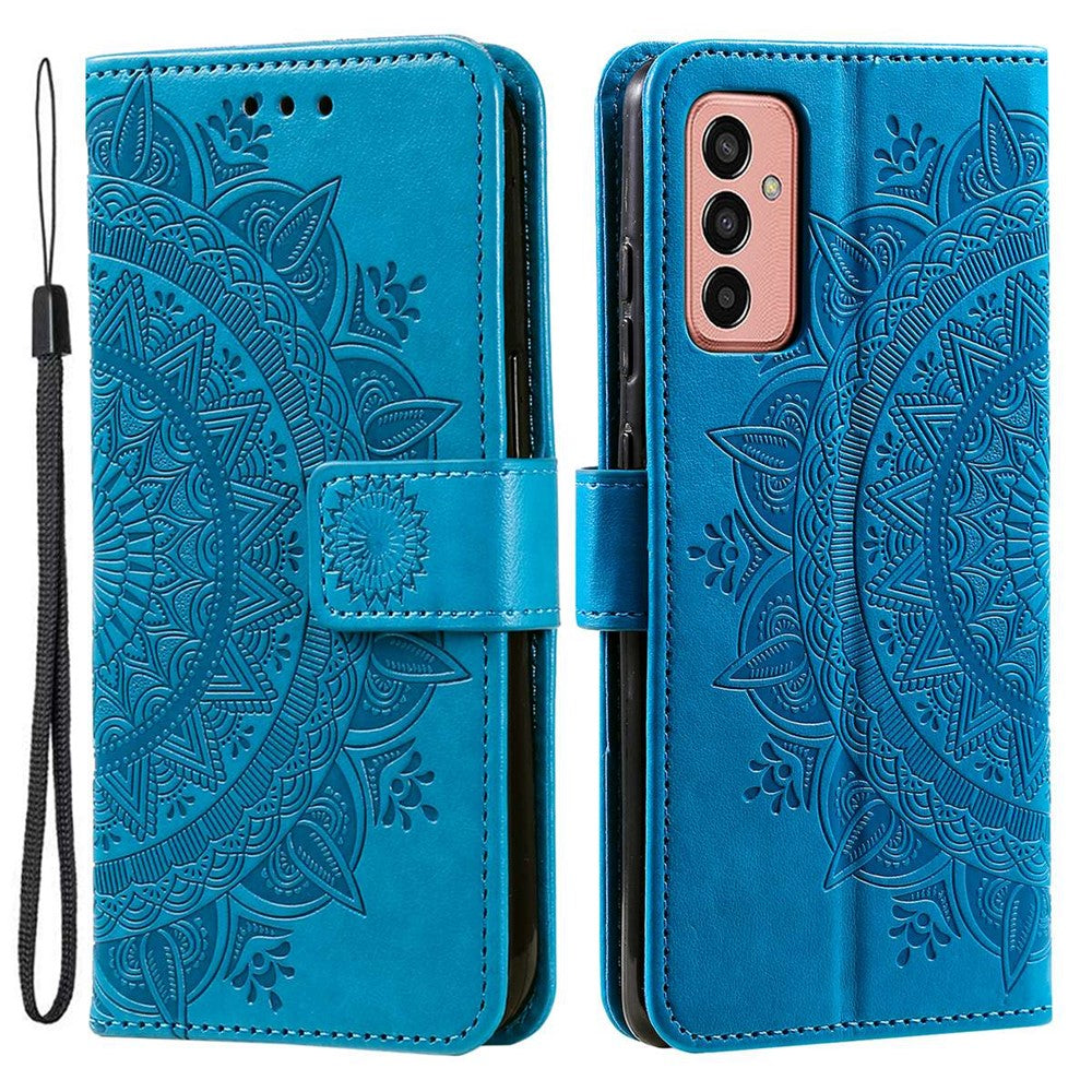 Samsung Galaxy A14 5G / A14 4G PU-läderskal, präglad mandala-blommönster plånboksfodral stativskydd