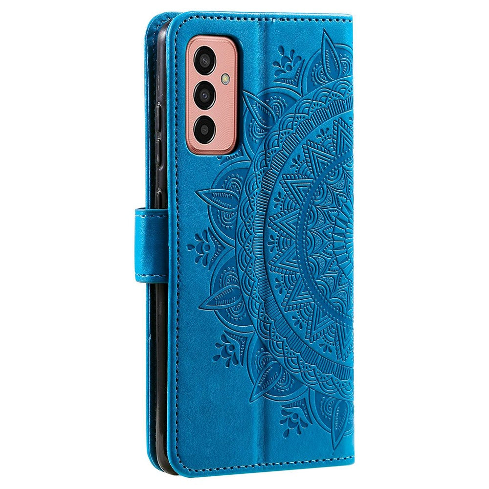 Samsung Galaxy A14 5G / A14 4G PU-läderskal, präglad mandala-blommönster plånboksfodral stativskydd