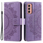 Samsung Galaxy A14 5G / A14 4G PU-läderskal, präglad mandala-blommönster plånboksfodral stativskydd