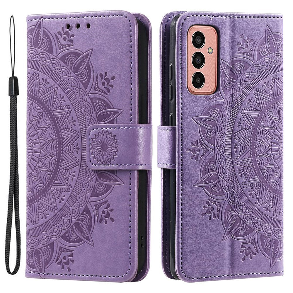 Samsung Galaxy A14 5G / A14 4G PU-läderskal, präglad mandala-blommönster plånboksfodral stativskydd