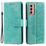 Samsung Galaxy A14 5G / A14 4G PU-läderskal, präglad mandala-blommönster plånboksfodral stativskydd