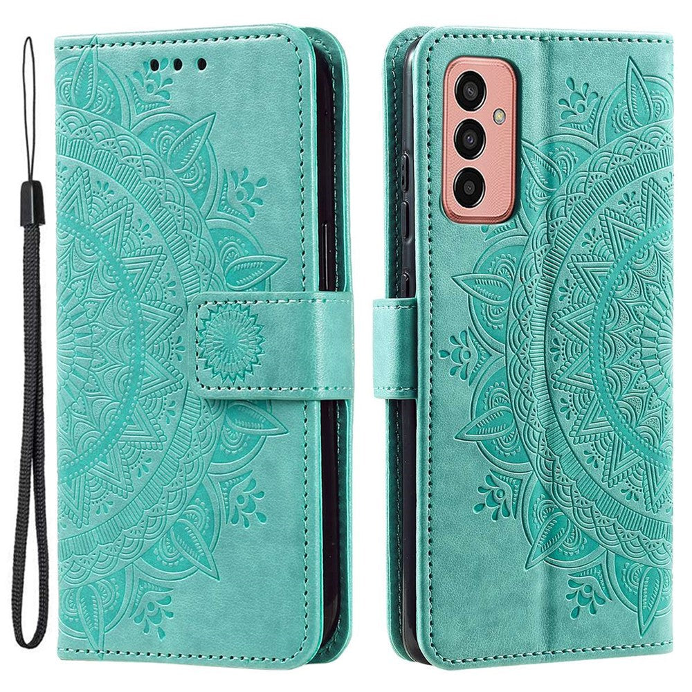 Samsung Galaxy A14 5G / A14 4G PU-läderskal, präglad mandala-blommönster plånboksfodral stativskydd