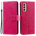 Samsung Galaxy A14 5G / A14 4G PU-läderskal, präglad mandala-blommönster plånboksfodral stativskydd