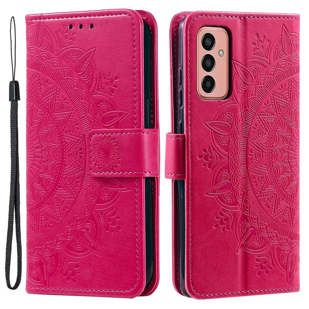 Samsung Galaxy A14 5G / A14 4G PU-läderskal, präglad mandala-blommönster plånboksfodral stativskydd