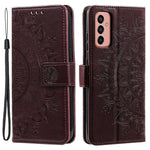Samsung Galaxy A14 5G / A14 4G PU-läderskal, präglad mandala-blommönster plånboksfodral stativskydd