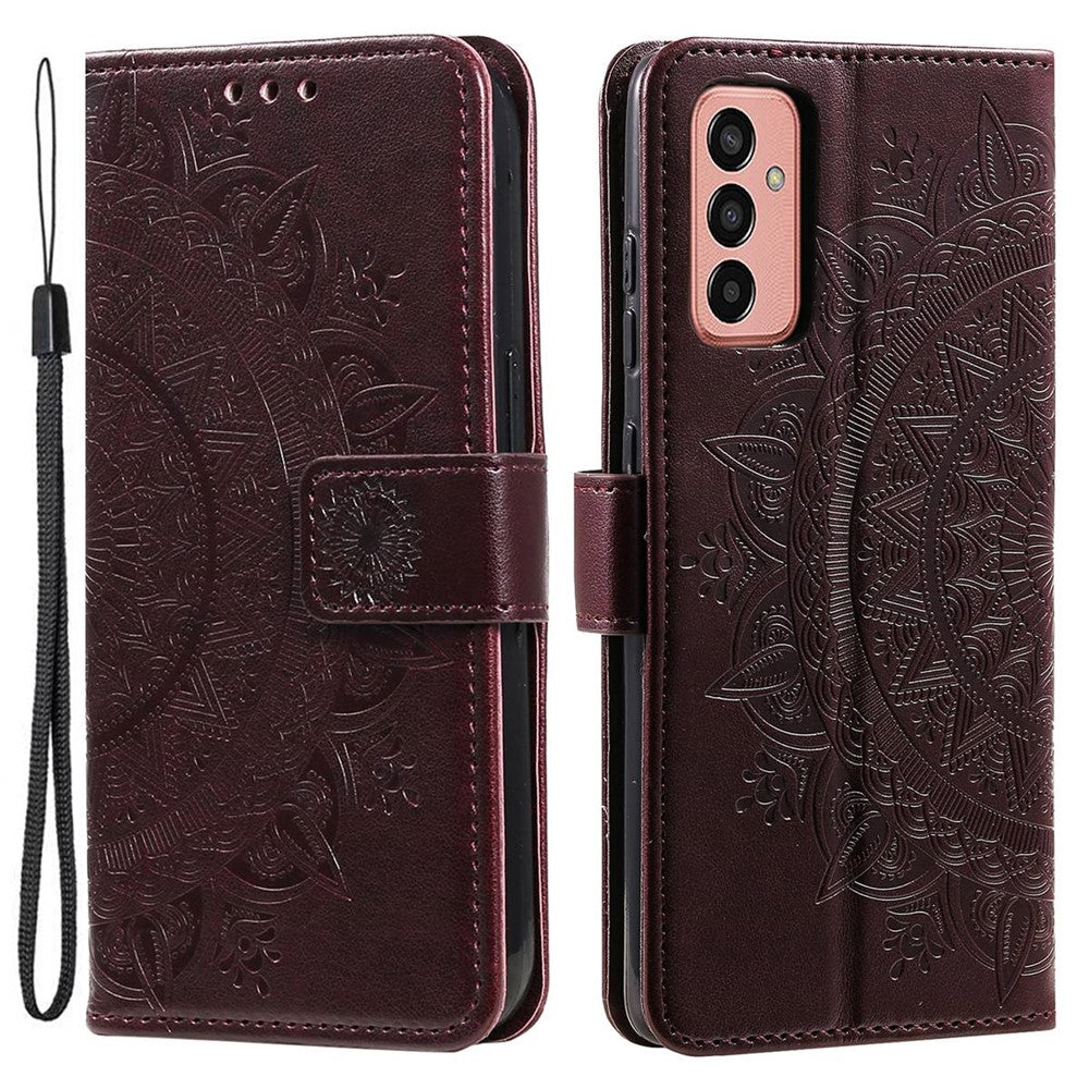 Samsung Galaxy A14 5G / A14 4G PU-läderskal, präglad mandala-blommönster plånboksfodral stativskydd