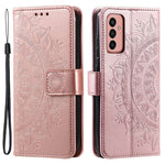Samsung Galaxy A14 5G / A14 4G PU-läderskal, präglad mandala-blommönster plånboksfodral stativskydd