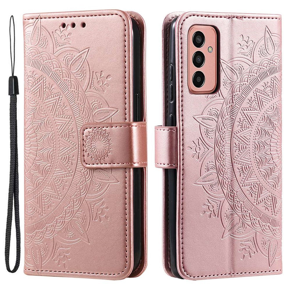 Samsung Galaxy A14 5G / A14 4G PU-läderskal, präglad mandala-blommönster plånboksfodral stativskydd