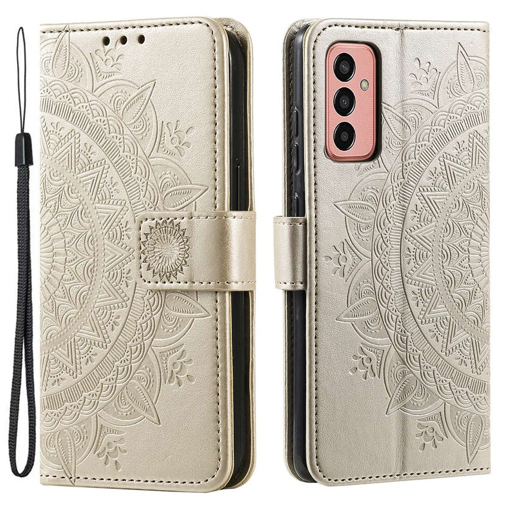 Samsung Galaxy A14 5G / A14 4G PU-läderskal, präglad mandala-blommönster plånboksfodral stativskydd