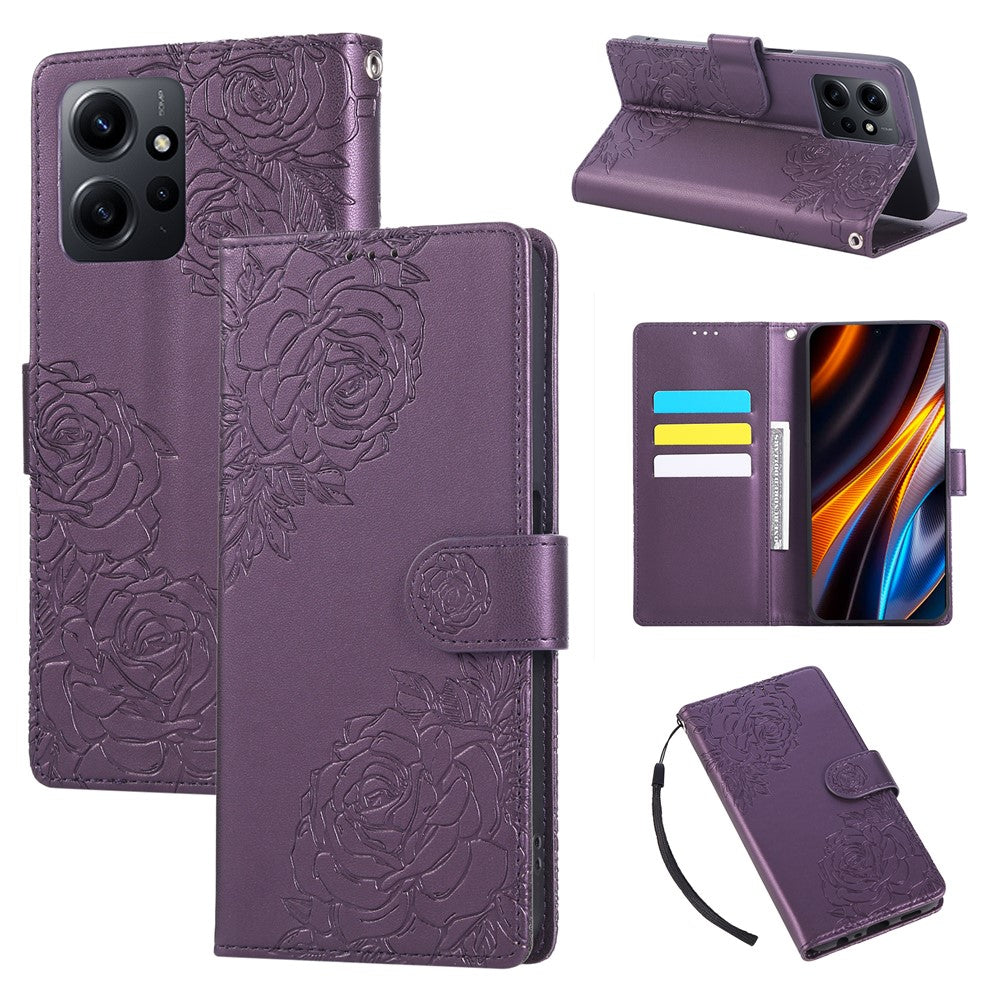 For Xiaomi Redmi Note 12 4G Case Rose Flower PU Leather Wallet Phone Cover with 3 Card Slots