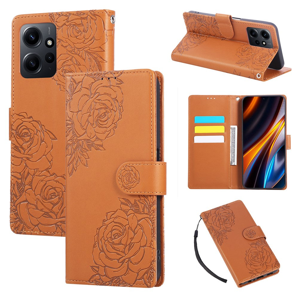 For Xiaomi Redmi Note 12 4G Case Rose Flower PU Leather Wallet Phone Cover with 3 Card Slots