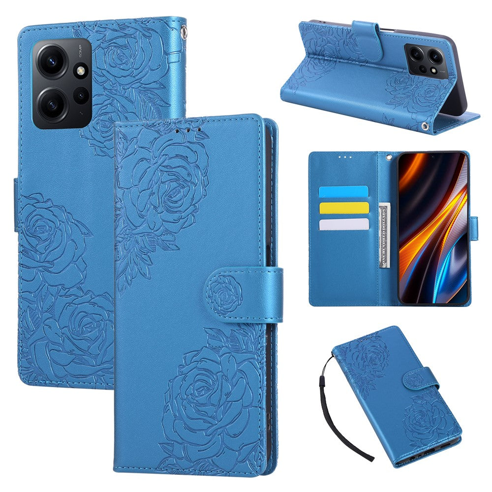 For Xiaomi Redmi Note 12 4G Case Rose Flower PU Leather Wallet Phone Cover with 3 Card Slots