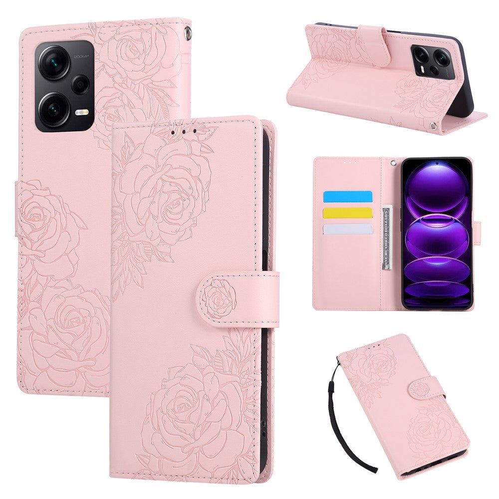 For Xiaomi Redmi Note 12 Pro+ 5G / Note 12 Explorer 5G Case Rose Flower PU Leather Wallet Phone Cover with 3 Card Slots
