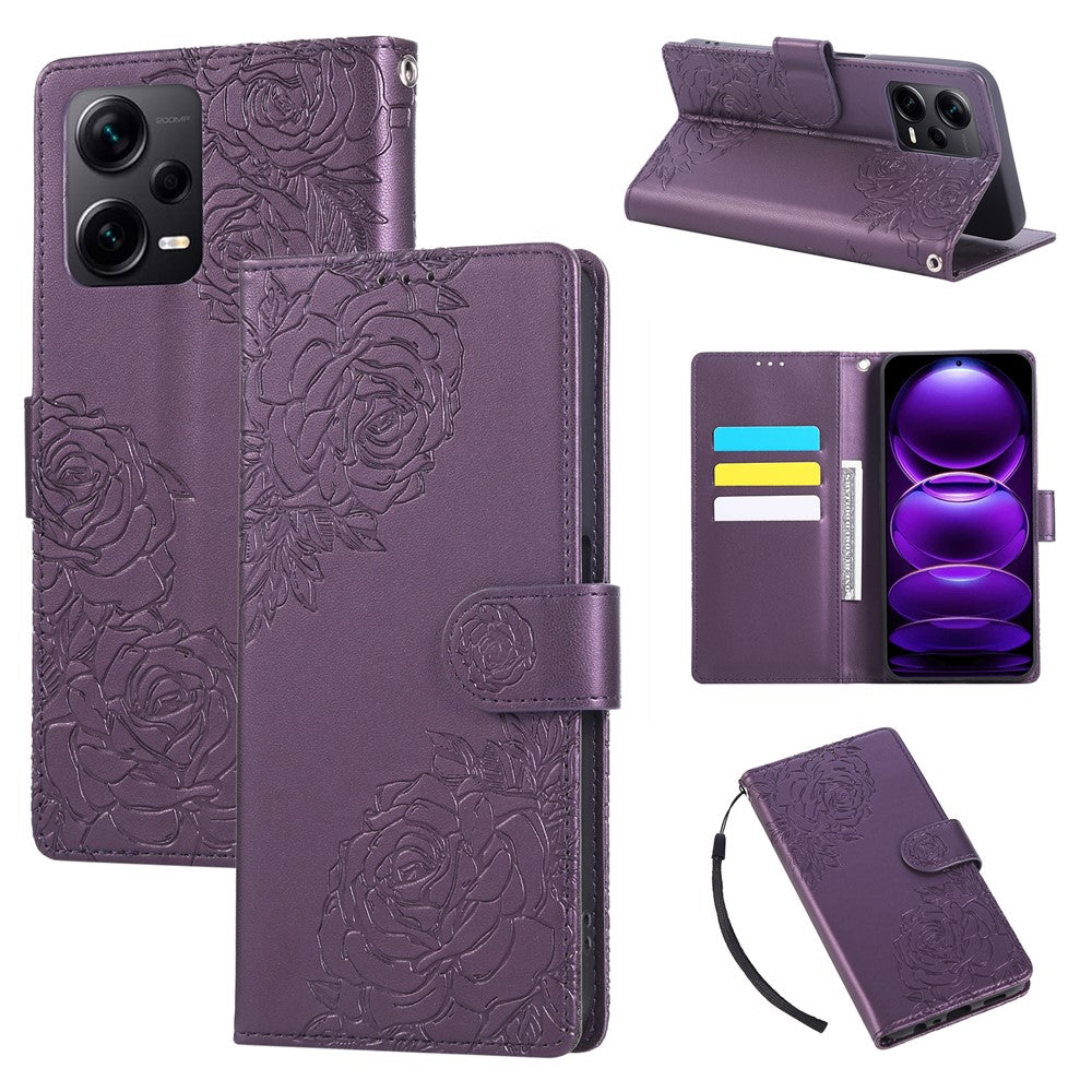 For Xiaomi Redmi Note 12 Pro 5G  / Note 12 Pro Speed 5G /  Poco X5 Pro 5G Case Rose Flower PU Leather Wallet Phone Cover with 3 Card Slots