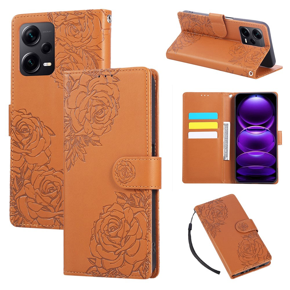 For Xiaomi Redmi Note 12 Pro 5G  / Note 12 Pro Speed 5G /  Poco X5 Pro 5G Case Rose Flower PU Leather Wallet Phone Cover with 3 Card Slots