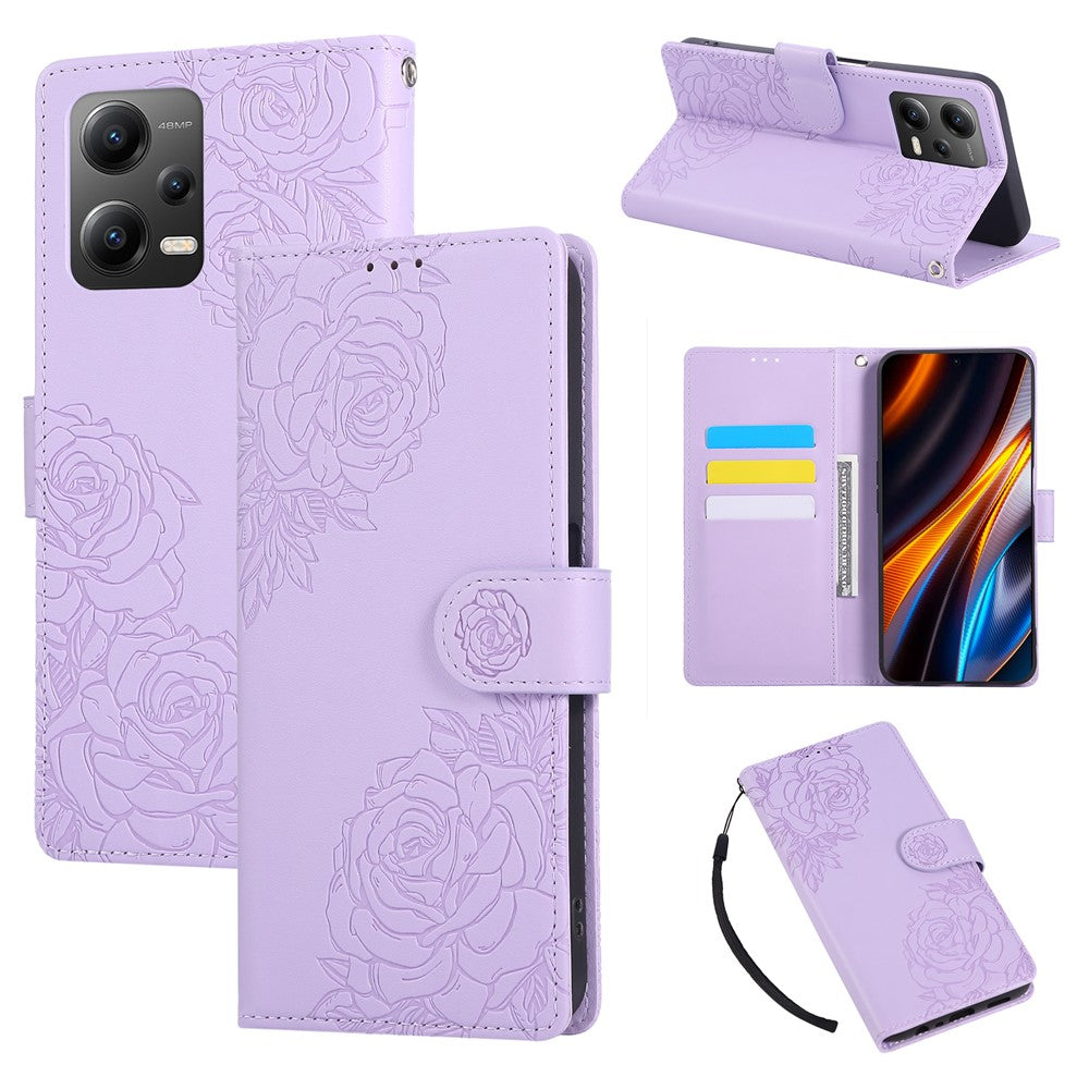 For Xiaomi Redmi Note 12 5G (Global) / (India) / (China) / Poco X5 5G Case Rose Flower PU Leather Wallet Phone Cover with 3 Card Slots