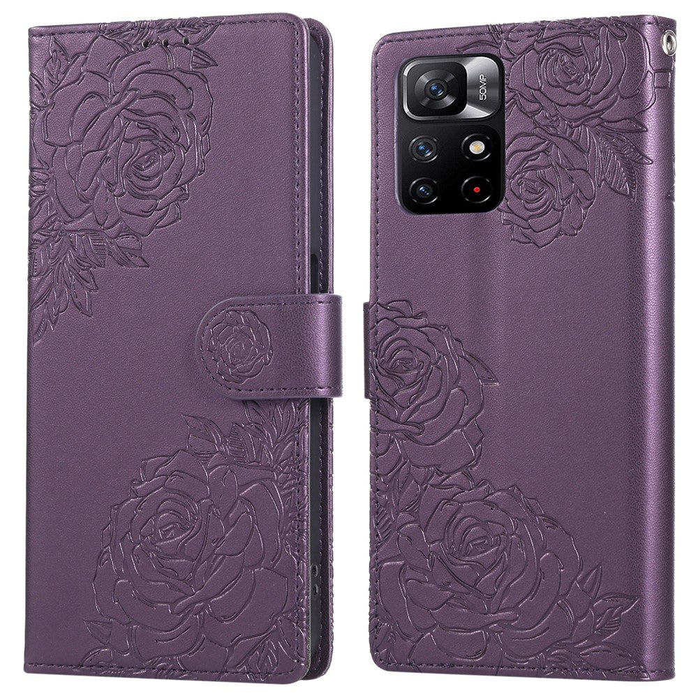 For Xiaomi Redmi Note 12S 4G / Note 11S 4G Case Rose Flower PU Leather Wallet Phone Cover with 3 Card Slots