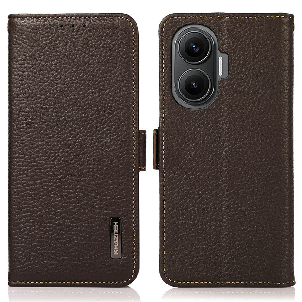 KHAZNEH for Xiaomi Redmi Turbo 4 Pro 5G  /  Poco F7 5G Phone Case Genuine Cow Leather Cover RFID Blocking