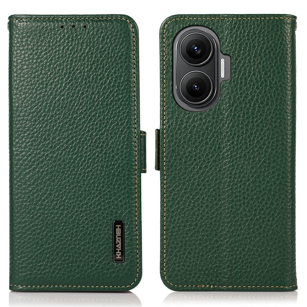 KHAZNEH for Xiaomi Redmi Turbo 4 Pro 5G  /  Poco F7 5G Phone Case Genuine Cow Leather Cover RFID Blocking