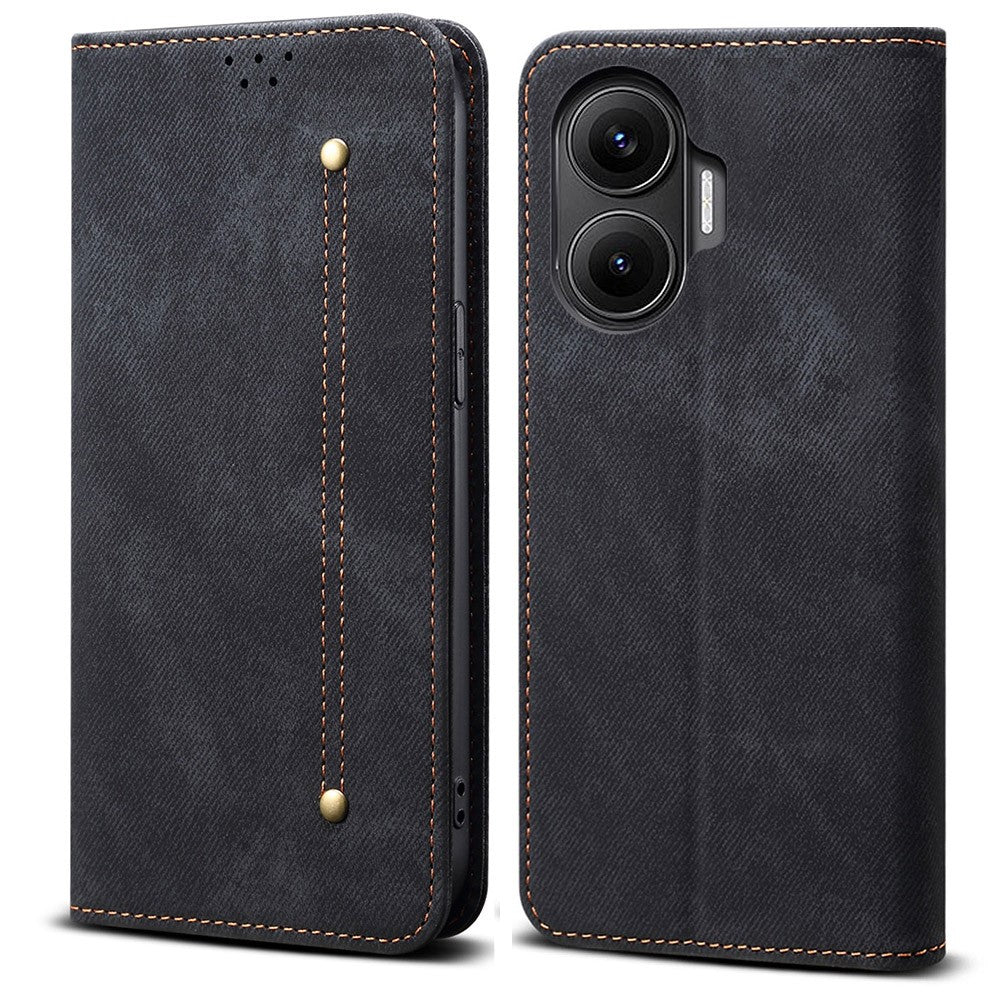 For Xiaomi Poco F7 5G / Redmi Turbo 4 Pro 5G Case Jeans Cloth Texture Anti-Scratch Leather Stand Phone Cover
