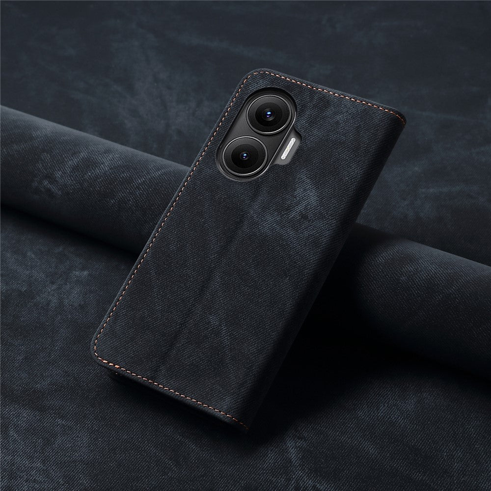 For Xiaomi Poco F7 5G / Redmi Turbo 4 Pro 5G Case Jeans Cloth Texture Anti-Scratch Leather Stand Phone Cover