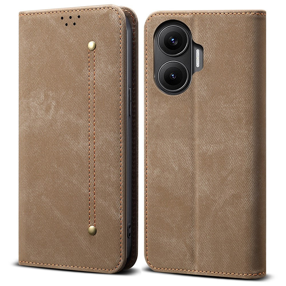 For Xiaomi Poco F7 5G / Redmi Turbo 4 Pro 5G Case Jeans Cloth Texture Anti-Scratch Leather Stand Phone Cover