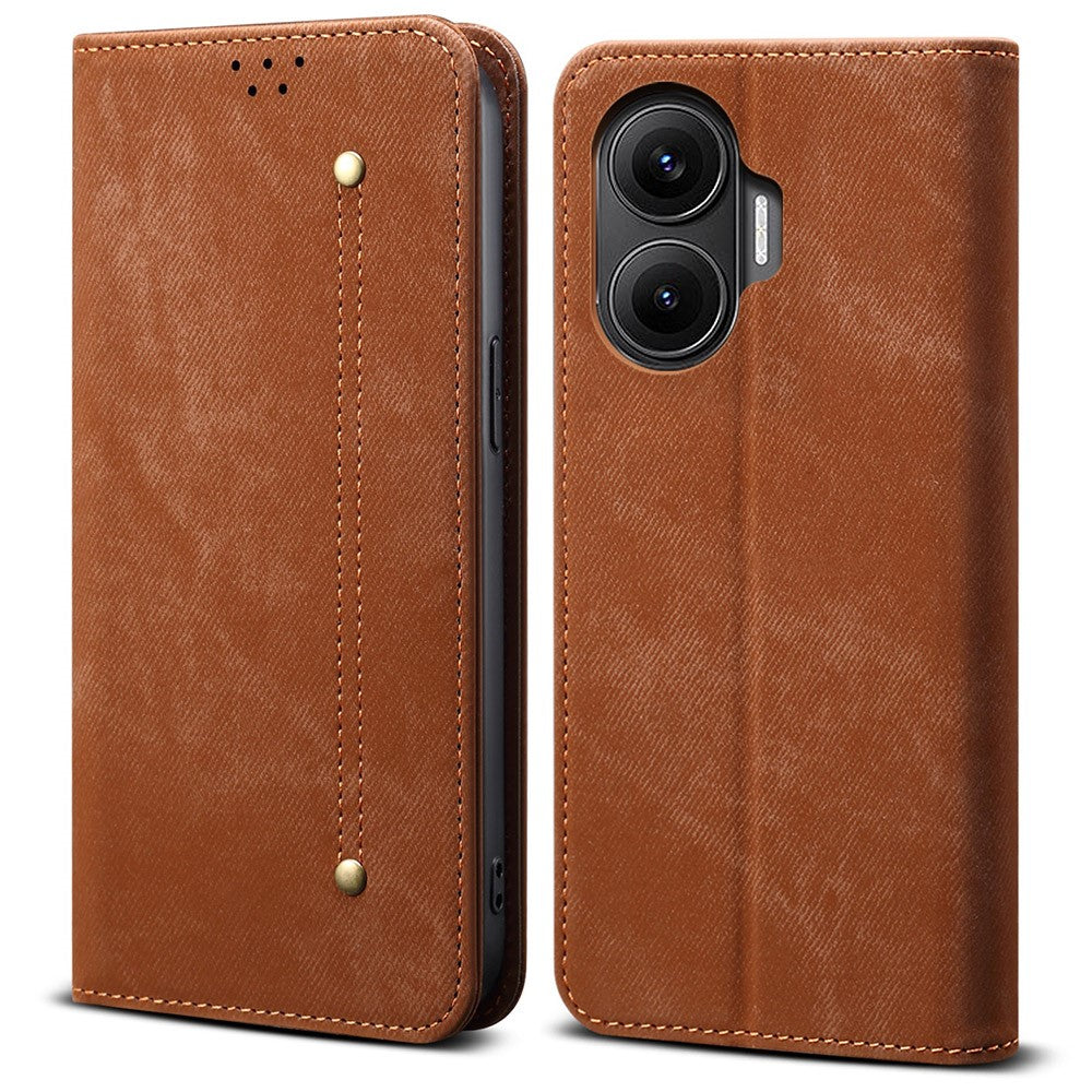 For Xiaomi Poco F7 5G / Redmi Turbo 4 Pro 5G Case Jeans Cloth Texture Anti-Scratch Leather Stand Phone Cover