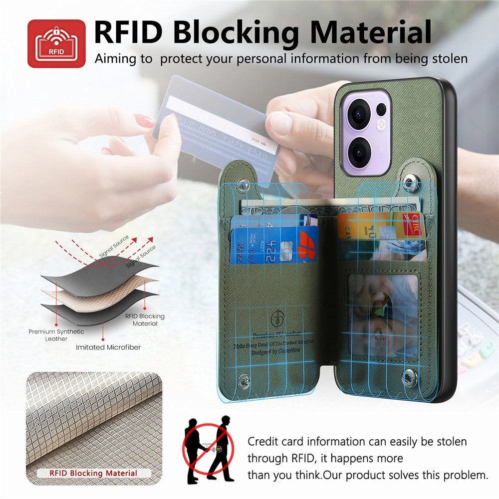 Oppo Reno13 F 5G (Reno 13 FS 5G) / 4G-skal med korthållare, stativ, läder + TPU + PC-mobilskal