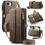 CASEME For iPhone 17e / 16e Case  C39 RFID Blocking Zipper Wallet Stand Leather Cover with Strap
