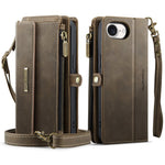 CASEME For iPhone 17e / 16e Case  C39 RFID Blocking Zipper Wallet Stand Leather Cover with Strap