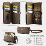 CASEME For iPhone 17e / 16e Case  C39 RFID Blocking Zipper Wallet Stand Leather Cover with Strap