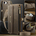 CASEME For iPhone 17e / 16e Case  C39 RFID Blocking Zipper Wallet Stand Leather Cover with Strap