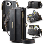 CASEME For iPhone 17e / 16e Case  C39 RFID Blocking Zipper Wallet Stand Leather Cover with Strap