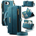 CASEME For iPhone 17e / 16e Case  C39 RFID Blocking Zipper Wallet Stand Leather Cover with Strap