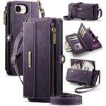 CASEME For iPhone 17e / 16e Case  C39 RFID Blocking Zipper Wallet Stand Leather Cover with Strap