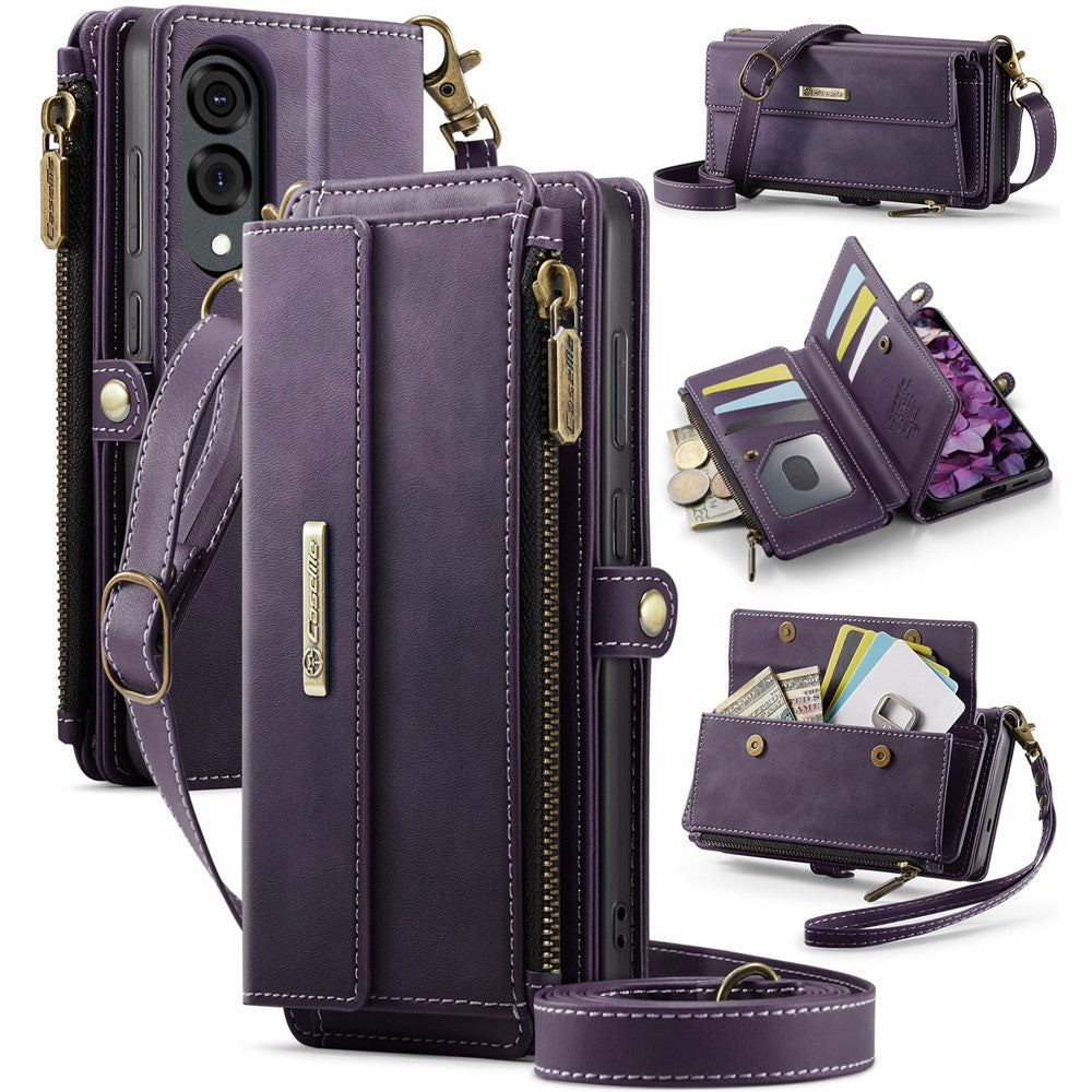 CASEME For Samsung Galaxy S25 Edge Case  C39 RFID Blocking Zipper Wallet Stand Leather Cover with Strap