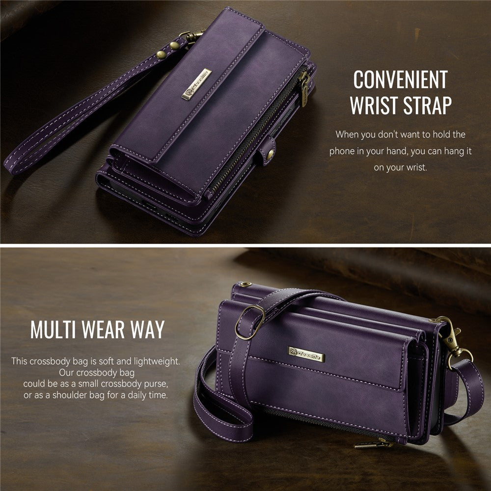 CASEME For Samsung Galaxy S25 Edge Case  C39 RFID Blocking Zipper Wallet Stand Leather Cover with Strap