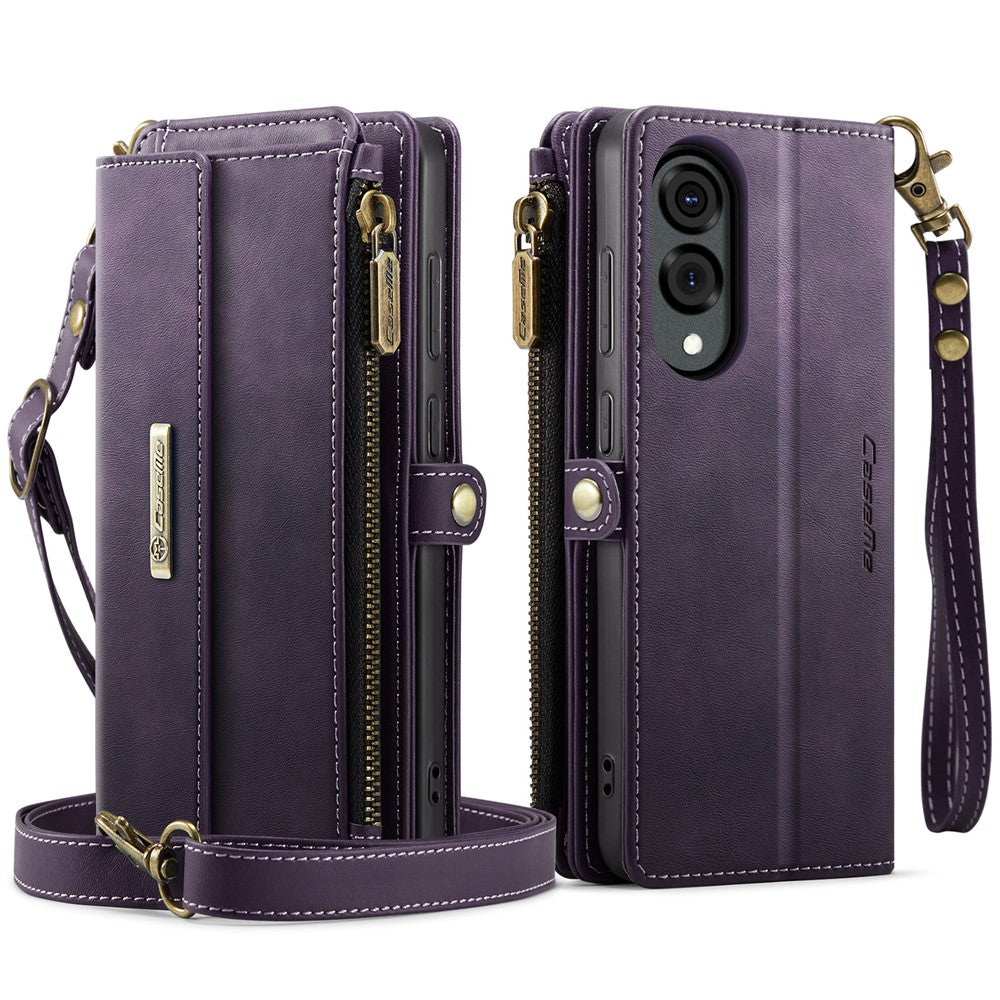 CASEME For Samsung Galaxy S25 Edge Case  C39 RFID Blocking Zipper Wallet Stand Leather Cover with Strap