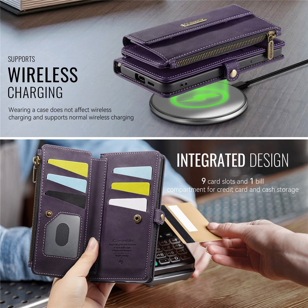 CASEME For Samsung Galaxy S25 Edge Case  C39 RFID Blocking Zipper Wallet Stand Leather Cover with Strap