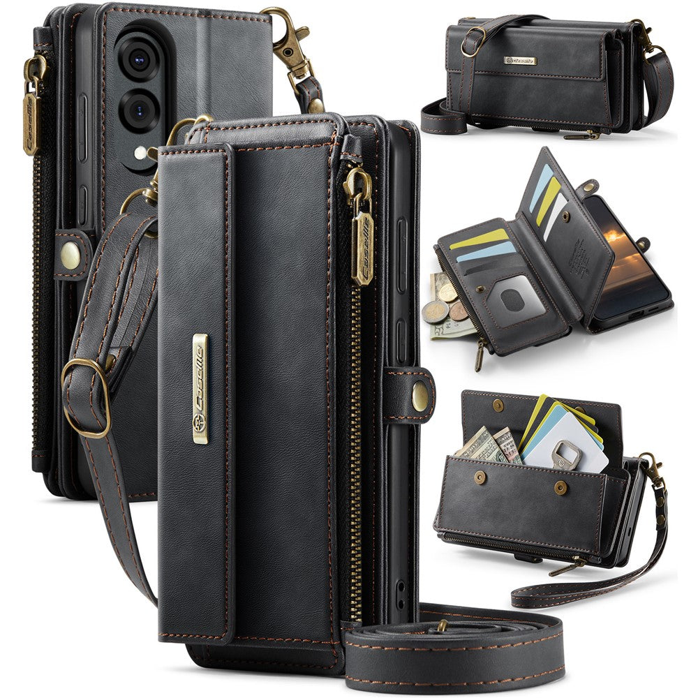 CASEME For Samsung Galaxy S25 Edge Case  C39 RFID Blocking Zipper Wallet Stand Leather Cover with Strap