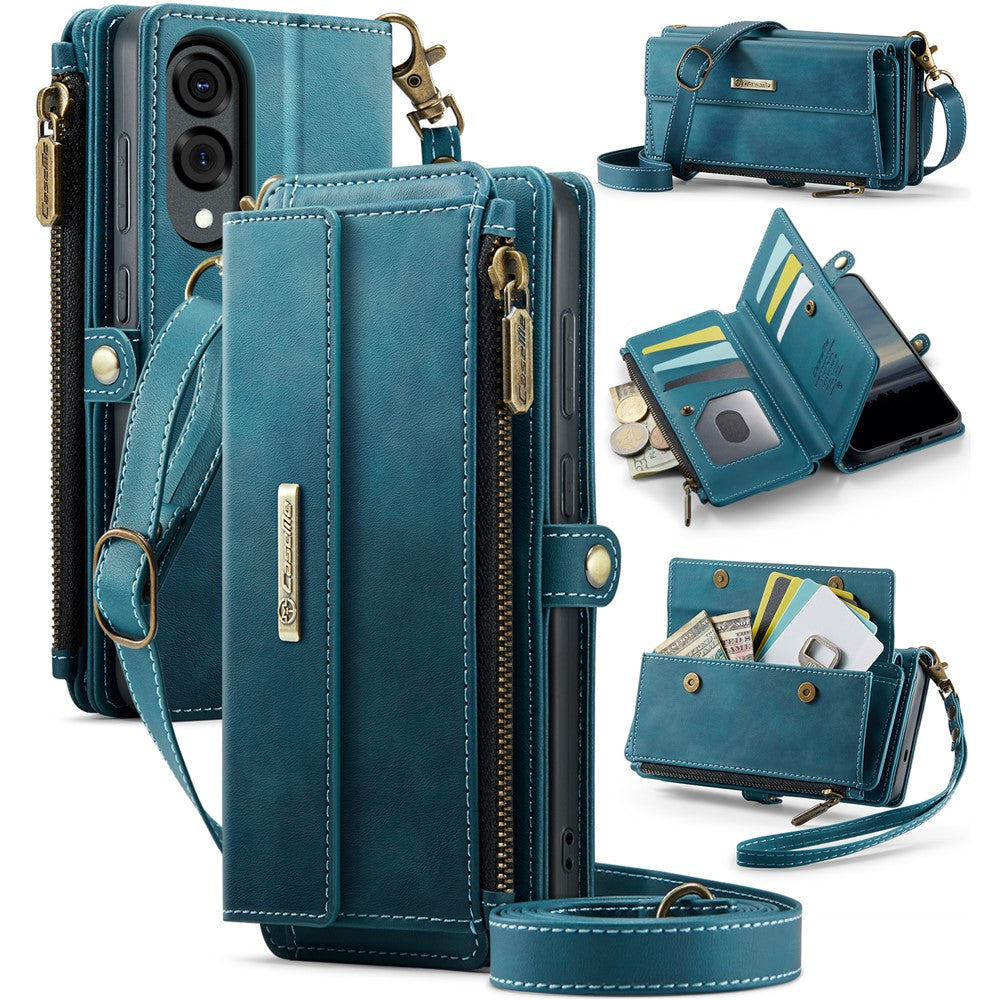 CASEME For Samsung Galaxy S25 Edge Case  C39 RFID Blocking Zipper Wallet Stand Leather Cover with Strap