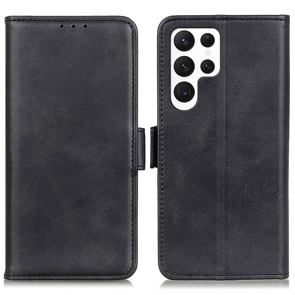 Cowhide Texture PU Leather Case for Samsung Galaxy S23 Ultra, Foldable Stand Dual Magnetic Clasp Phone Wallet Cover