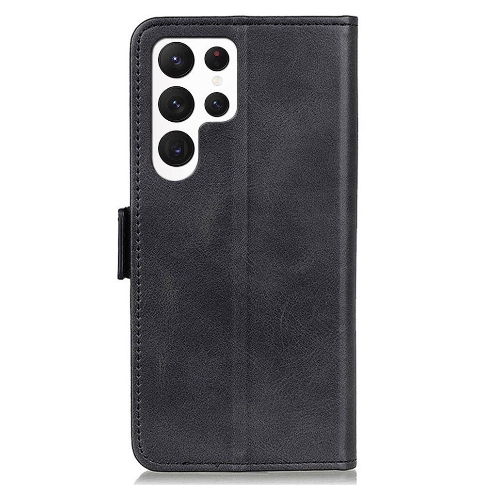 Cowhide Texture PU Leather Case for Samsung Galaxy S23 Ultra, Foldable Stand Dual Magnetic Clasp Phone Wallet Cover