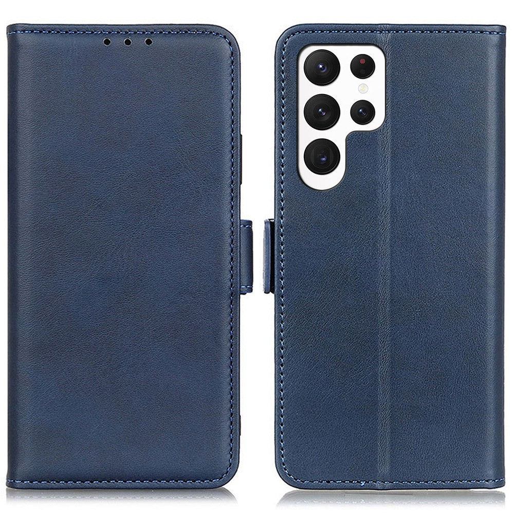 Cowhide Texture PU Leather Case for Samsung Galaxy S23 Ultra, Foldable Stand Dual Magnetic Clasp Phone Wallet Cover