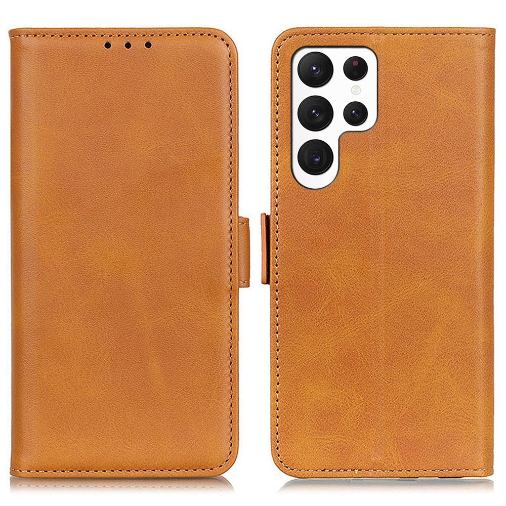 Cowhide Texture PU Leather Case for Samsung Galaxy S23 Ultra, Foldable Stand Dual Magnetic Clasp Phone Wallet Cover