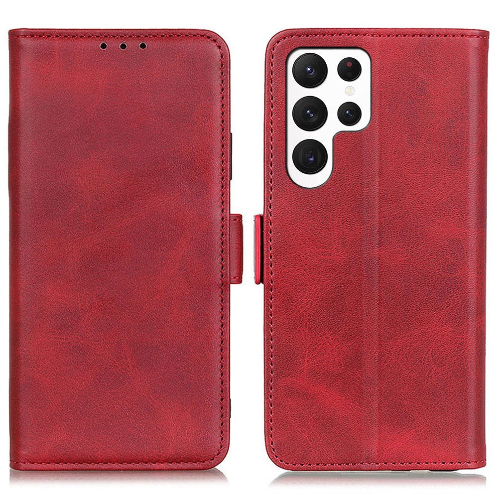 Cowhide Texture PU Leather Case for Samsung Galaxy S23 Ultra, Foldable Stand Dual Magnetic Clasp Phone Wallet Cover