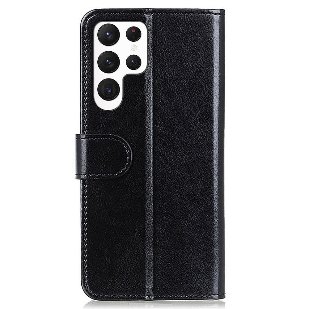 For Samsung Galaxy S23 Ultra Phone Stand Case Crazy Horse Texture PU Leather Full Protection Wallet Cover