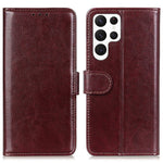 For Samsung Galaxy S23 Ultra Phone Stand Case Crazy Horse Texture PU Leather Full Protection Wallet Cover