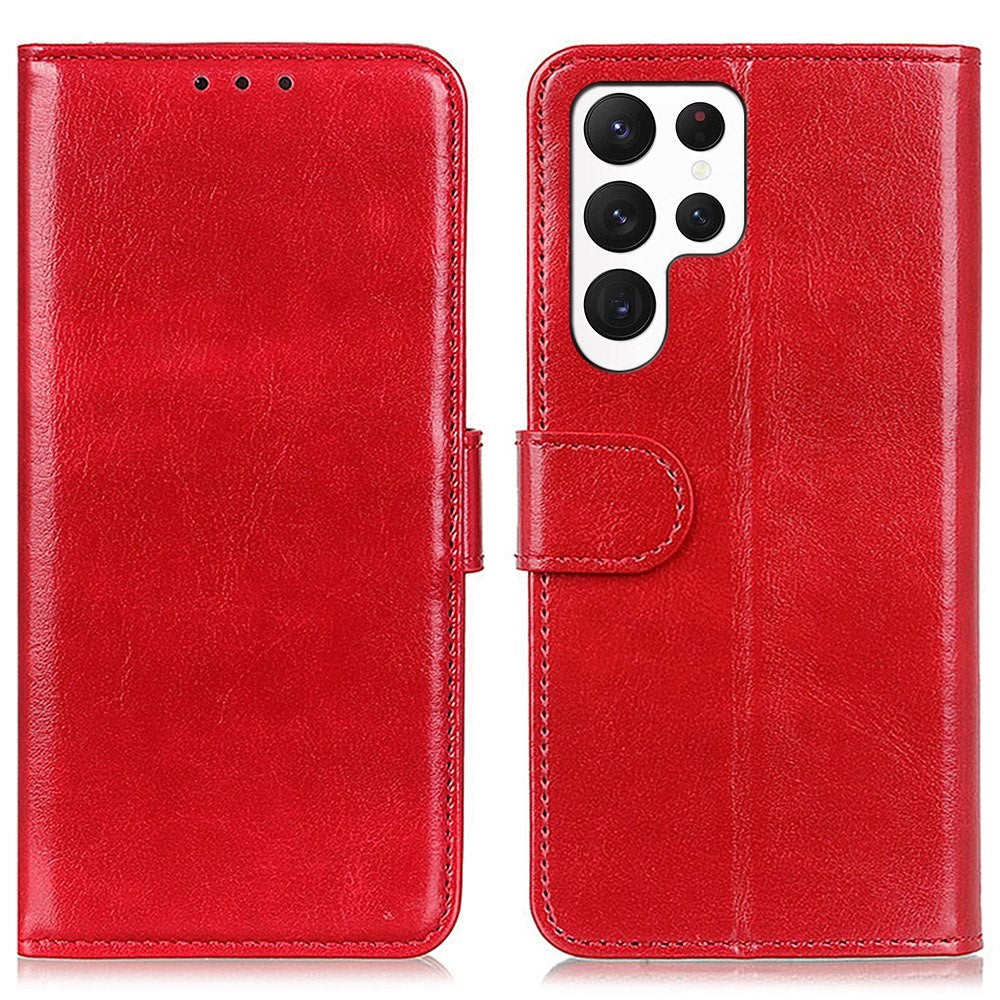 For Samsung Galaxy S23 Ultra Phone Stand Case Crazy Horse Texture PU Leather Full Protection Wallet Cover